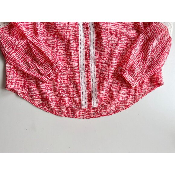 DVF DIANE VON FURSTENBERG Gaylen Red Silk Cotton Lace Trim Tunic Blouse, Size 10 - Picture 6 of 14